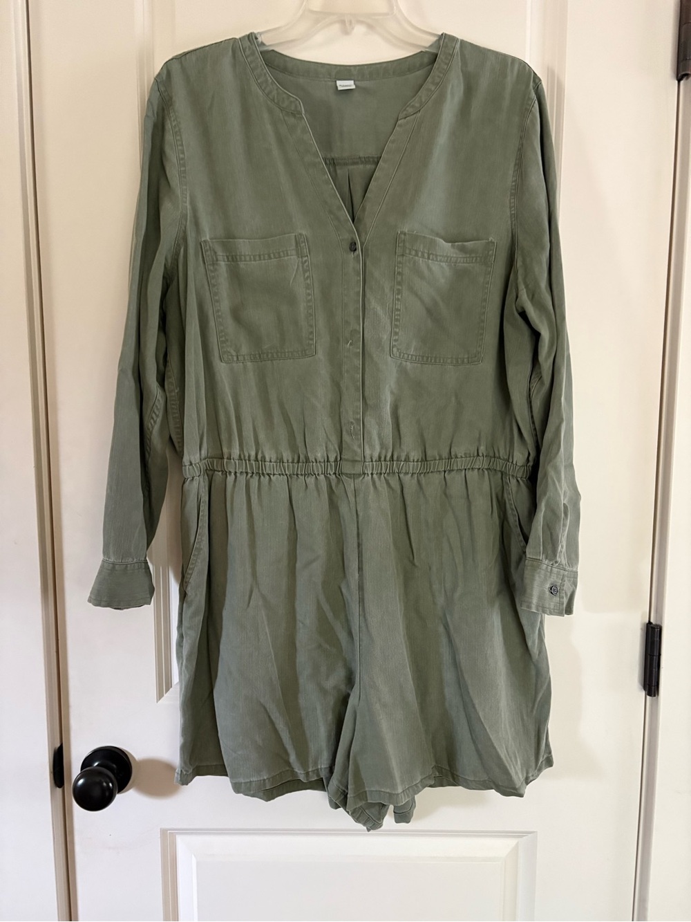 Old Navy Olive Green Utility Romper - Women's Long Sleeve Jumpsuit